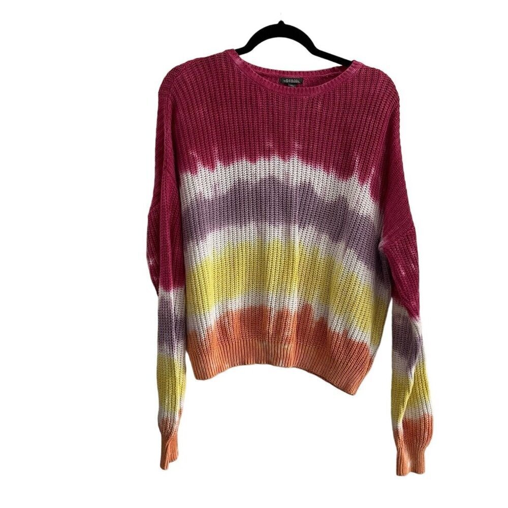 Wild Fable Women SZ M Pink Multicolor Tie Dye Striped Pullover Sweater